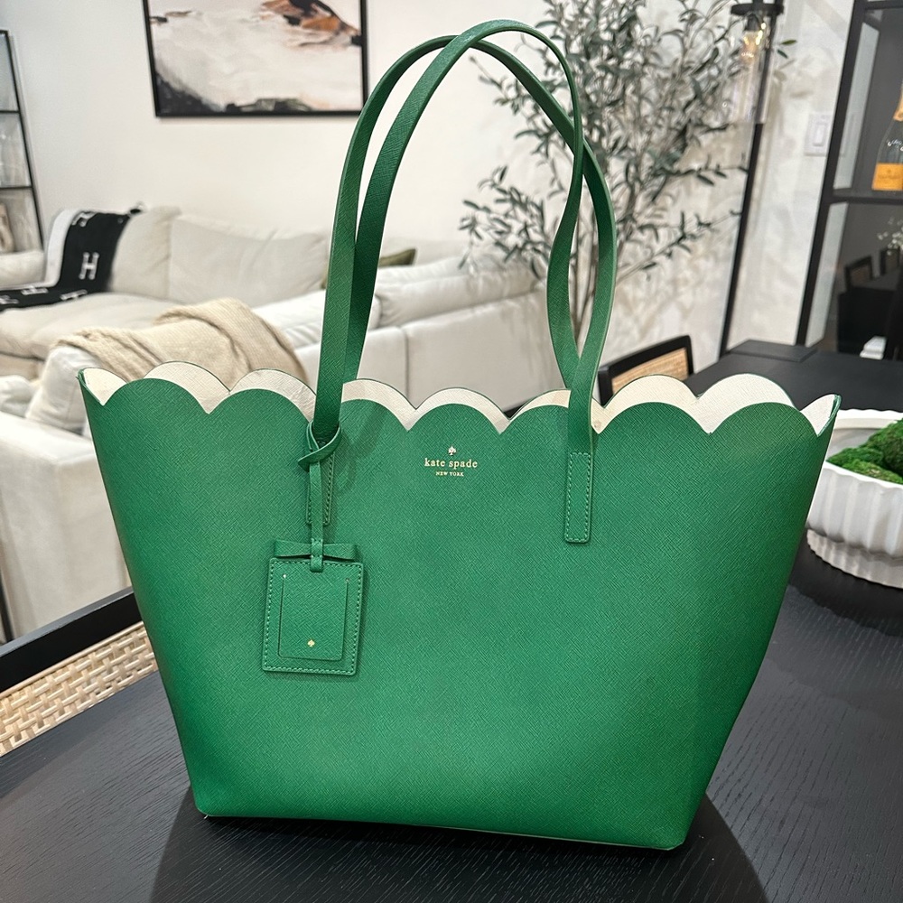 Kate Spade Green Scalloped Large Tote Bag